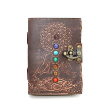 Load image into Gallery viewer, 7 CHAKRAS W/ STONES EMBOSSED BLANK LEATHER JOURNAL