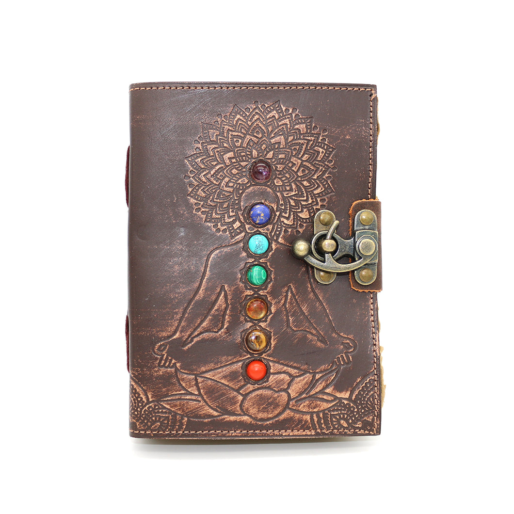 7 CHAKRAS W/ STONES EMBOSSED BLANK LEATHER JOURNAL