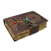 Load image into Gallery viewer, 7 CHAKRAS W/ STONES EMBOSSED BLANK LEATHER JOURNAL
