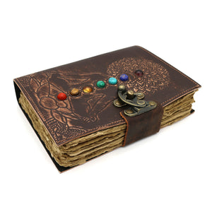 7 CHAKRAS W/ STONES EMBOSSED BLANK LEATHER JOURNAL