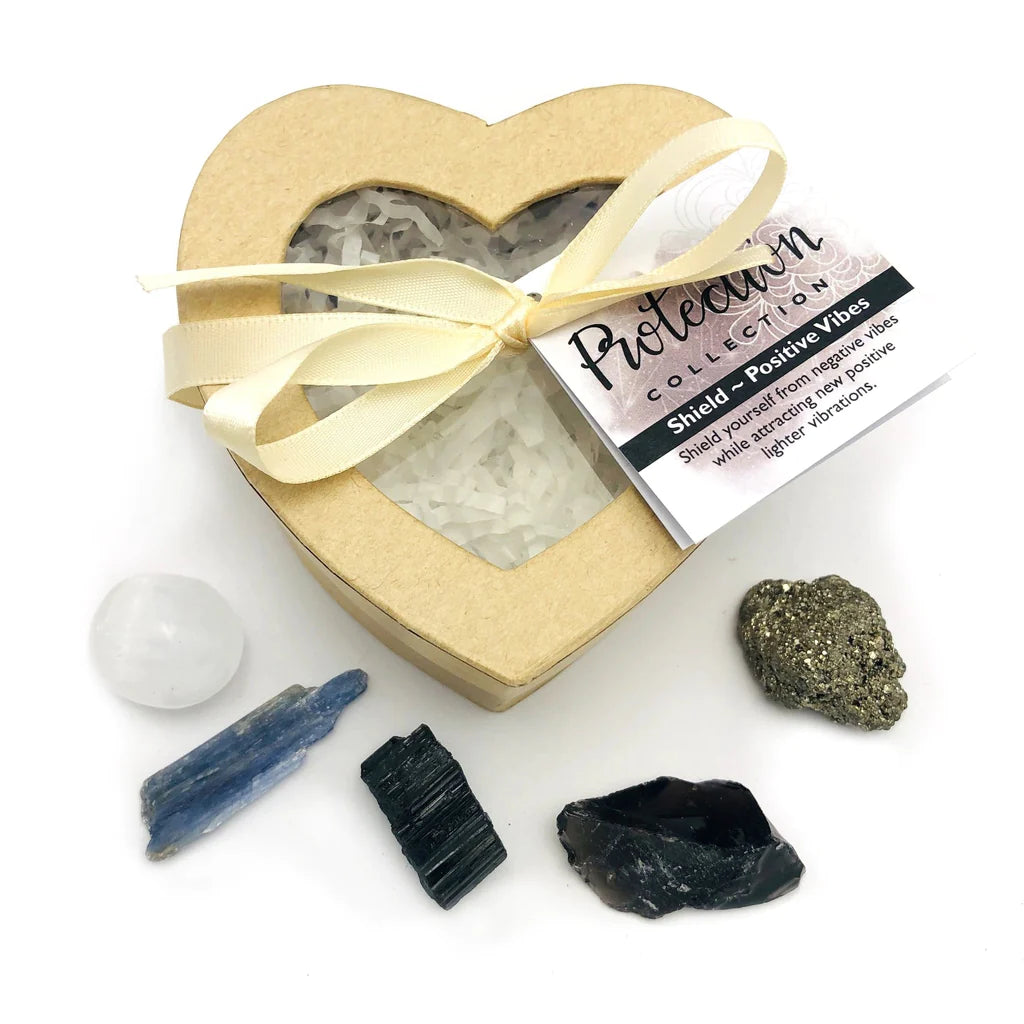 Crystal Healing Protection Set of Stones in Heart Shaped Box