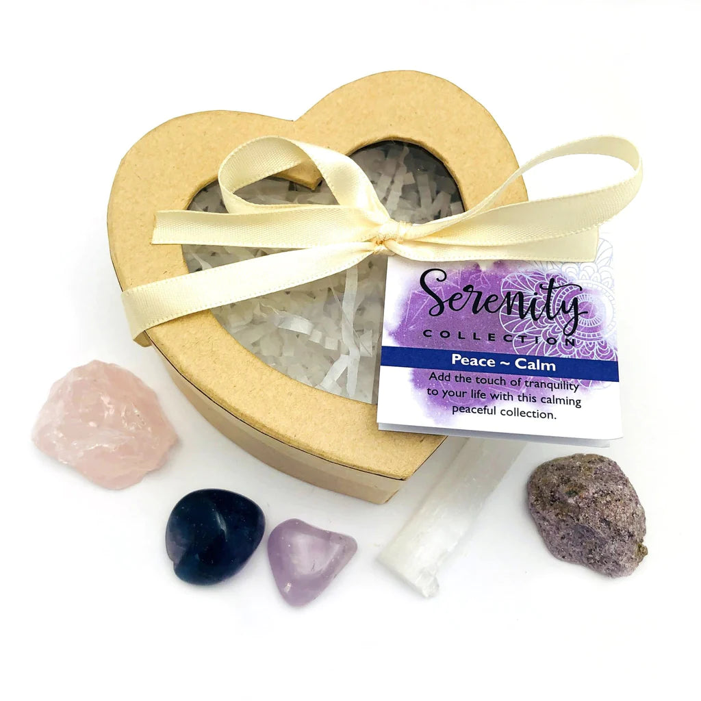 Crystal Healing Serenity Set of Stones in Heart Shaped Box