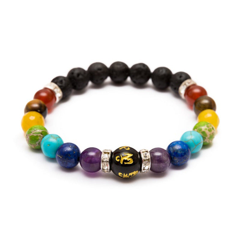 8mm Rock Natural Lava Stone Yoga Bracelet - White beads