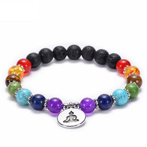 7 Chakra Stone Bead Bracelets Yoga Healing Crystals Gemstone Beaded Bracelet - Buddha charm