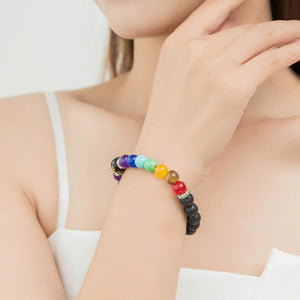 8mm Rock Natural Lava Stone Yoga Bracelet - White beads
