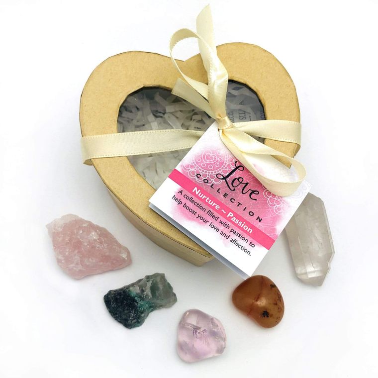 Crystal Healing Love Set of Stones in Heart Shaped Box