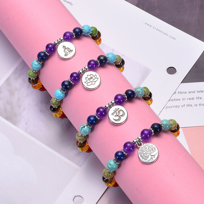 7 Chakra Stone Bead Bracelets Yoga Healing Crystals Gemstone Beaded Bracelet - Buddha charm